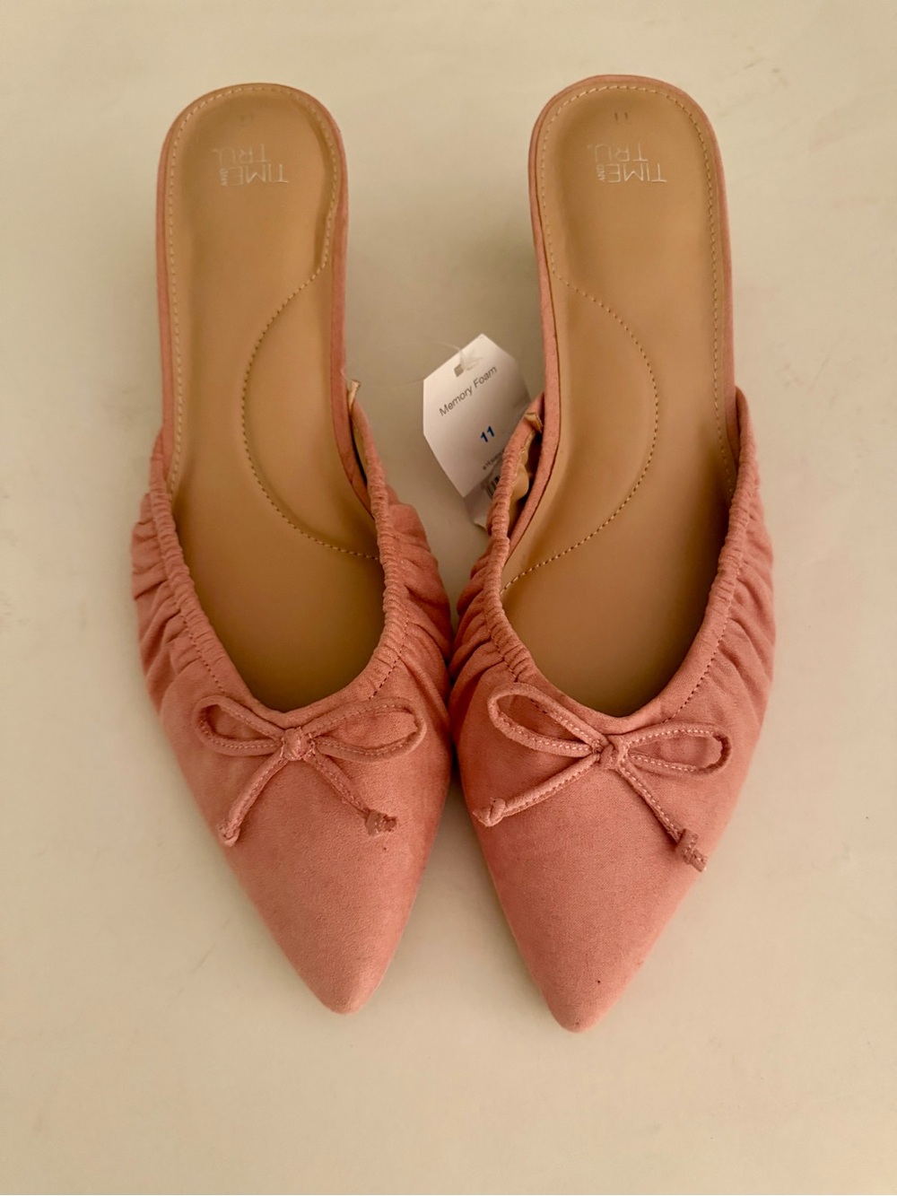 Time and Tru Dusty Pink Pointed-Toe Bow Slip-On Mules Size 11